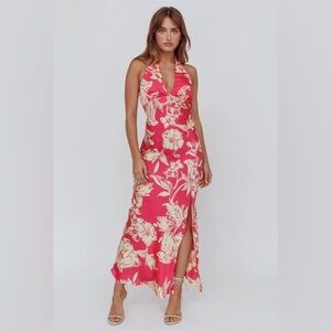 Selfie Leslie Brighter Days Halterneck Split Midi Dress Fuchsia M